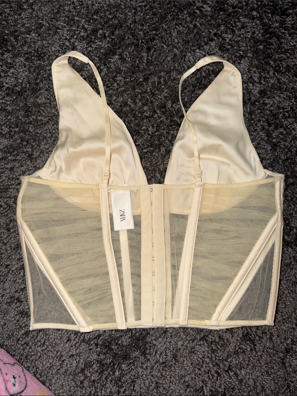Zara White Cream Mesh Corset Crop Top - Picture 7 of 9